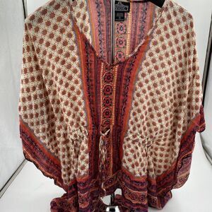 Angie Women's Red Batwing Kimono Rayon Peasant Top Size S